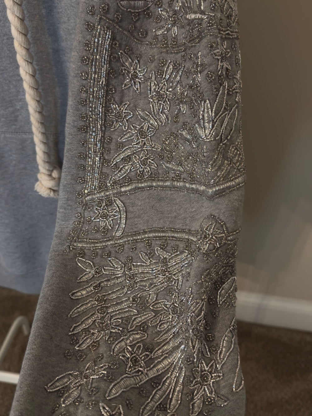 Free People Light Gray Embroidered Hoodie with Rope Drawstrings - Picture 8 of 13